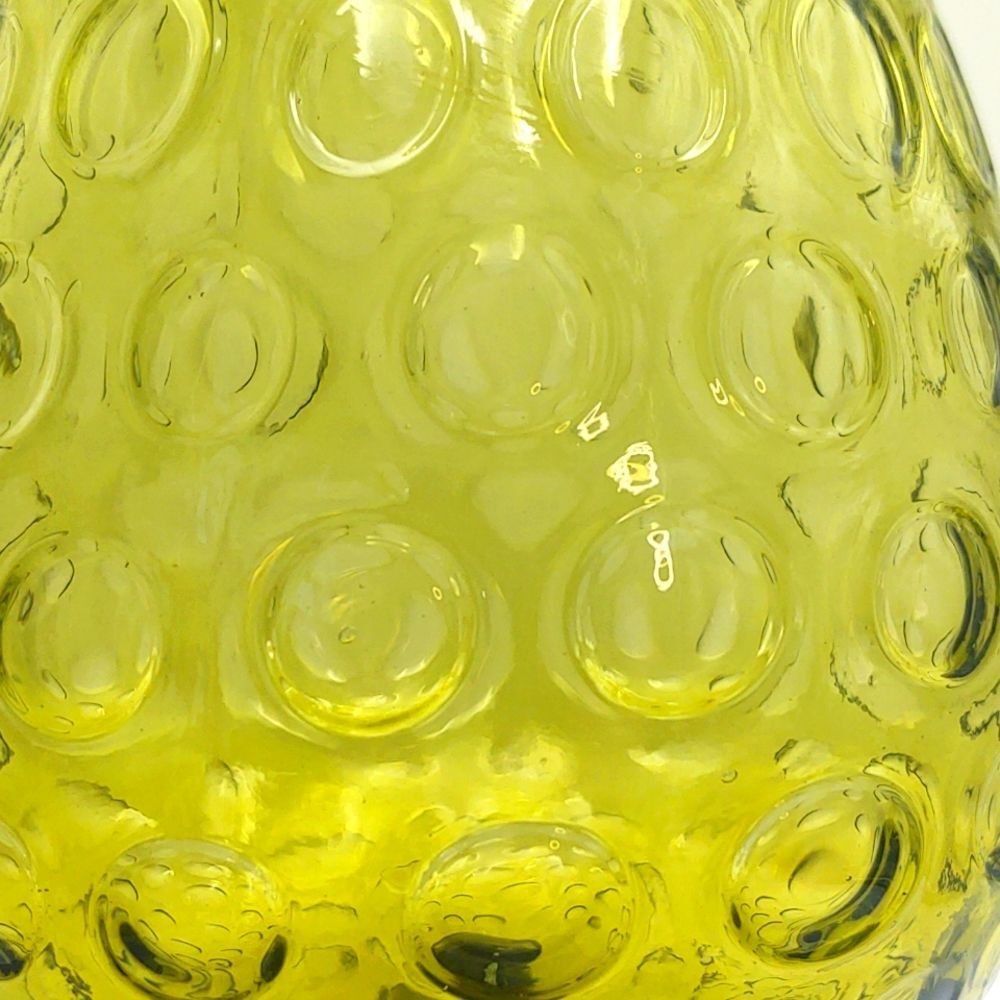 Vintage MCM Olive Green Optic Glass Snifter Style Blown Glass Vase Empoli, I… - Picture 4 of 9
